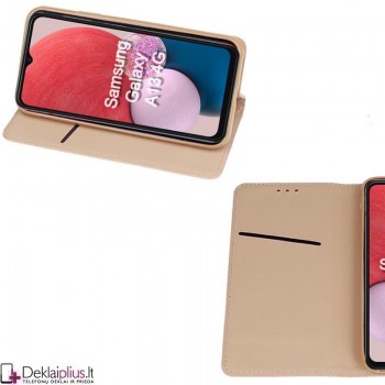 Telone atverčiamas dėklas - auksinės spalvos (telefonams Samsung A13 4G) Telone atverčiamas dėklas - auksinės spalvos (telefonams Samsung A13 4G)